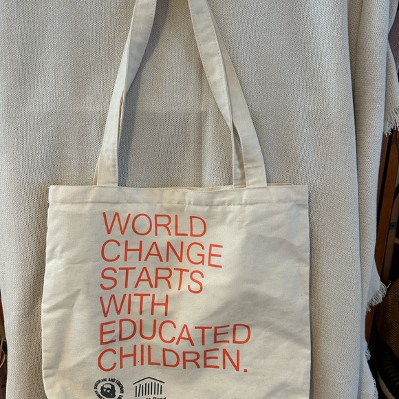 SHEIN Cream Tote Bag with Red Text - Picture 1 of 3